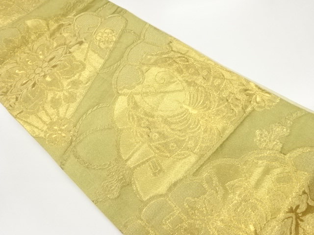 檜扇に蝶・花模様織出し袋帯